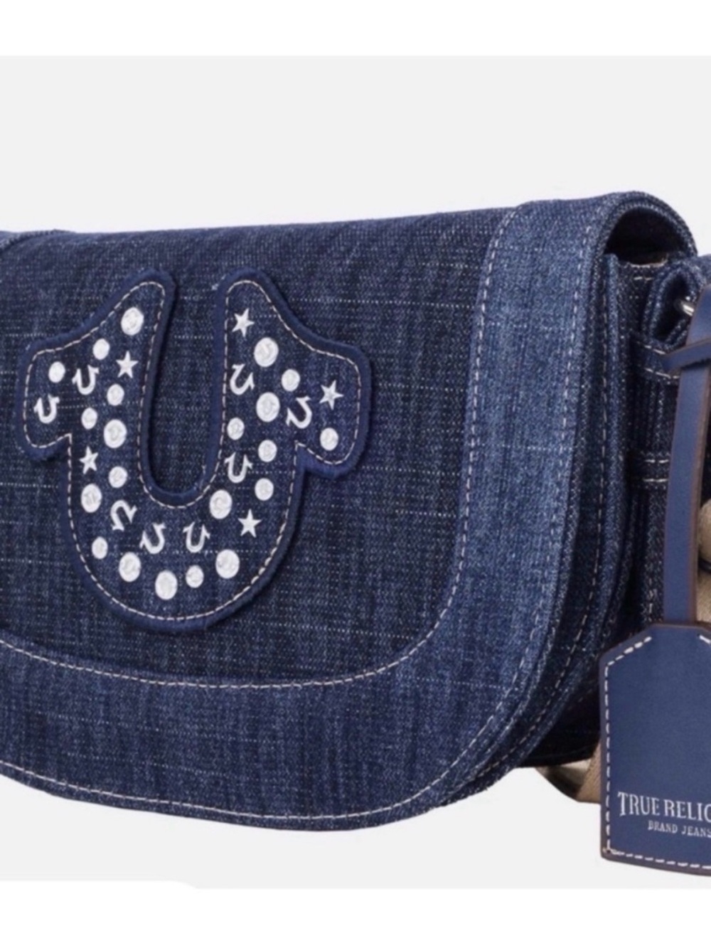 True Religion Dark Blue Denim Crossbody with Embellished Horseshoe - Picture 7 of 12
